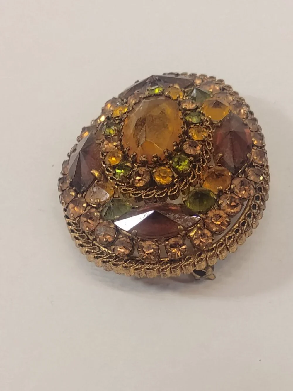 Vintage Brooch Pin SIGNED AUSTRIA Glass Rhinestone Gold tone Retro Jewelry